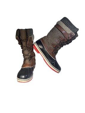 Dream Pairs Snow Boots Women Sz 9 Monte Brown Black Mid Calf Lace-Up Red Soles